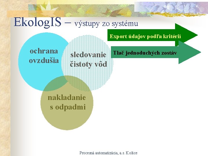 Ekolog. IS – výstupy zo systému Export údajov podľa kritérií ochrana ovzdušia sledovanie čistoty