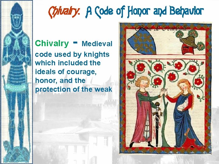 Chivalry: A Code of Honor and Behavior Chivalry - Medieval code used by knights