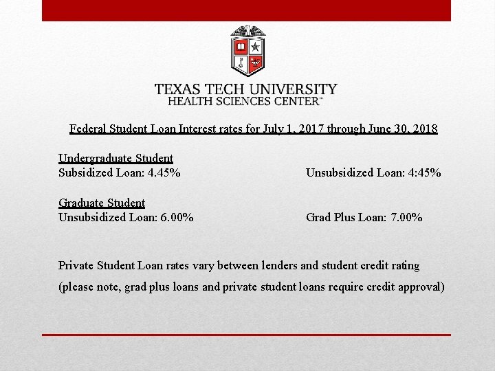 Federal Student Loan Interest rates for July 1, 2017 through June 30, 2018 Undergraduate