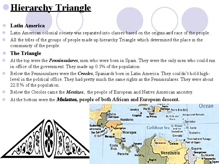 l Hierarchy Triangle l Latin American colonial society was separated into classes based on