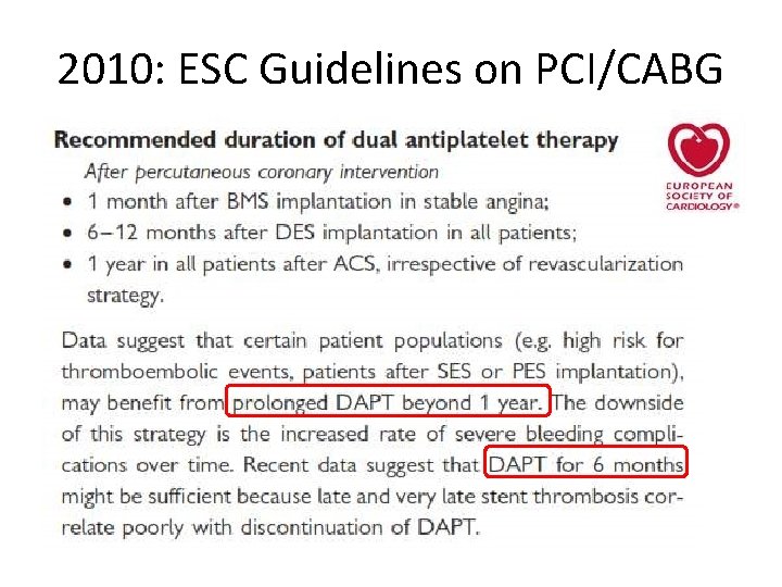 2010: ESC Guidelines on PCI/CABG 