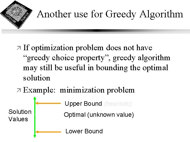 Another use for Greedy Algorithm ä If optimization problem does not have “greedy choice