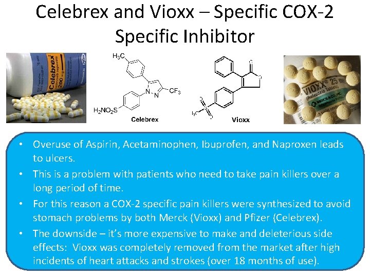 Celebrex and Vioxx – Specific COX-2 Specific Inhibitor Vioxx • Overuse of Aspirin, Acetaminophen,