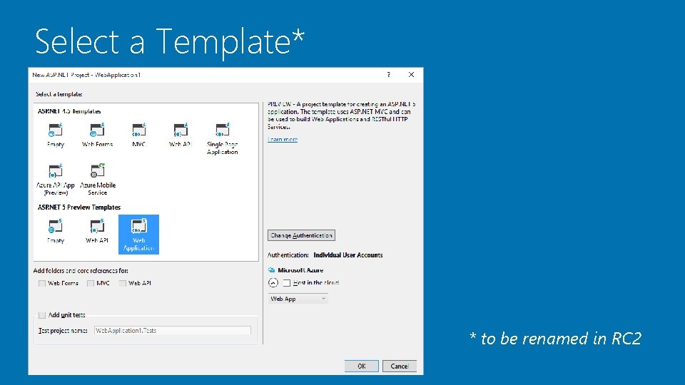Select a Template* * to be renamed in RC 2 Select a Template* * to be renamed in RC 2