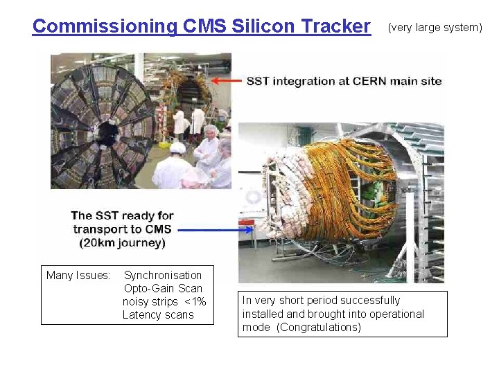 Commissioning CMS Silicon Tracker Many Issues: Synchronisation Opto-Gain Scan noisy strips <1% Latency scans