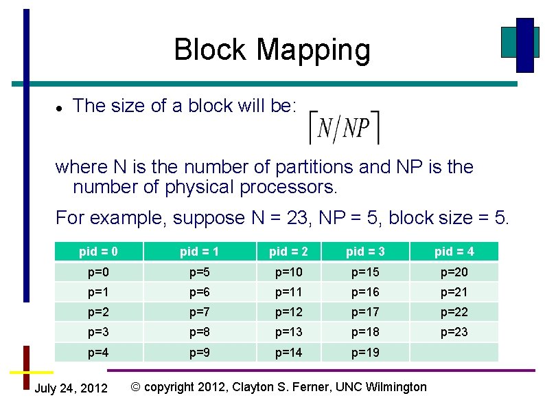 Block Mapping The size of a block will be: where N is the number