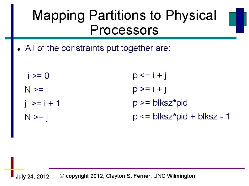 Mapping Partitions to Physical Processors All of the constraints put together are: i >=