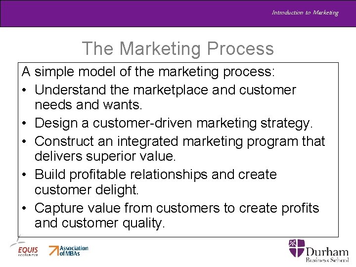 Introduction to Marketing The Marketing Process A simple model of the marketing process: • Introduction to Marketing The Marketing Process A simple model of the marketing process: •