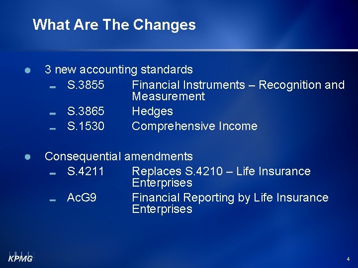 What Are The Changes 3 new accounting standards S. 3855 Financial Instruments – Recognition