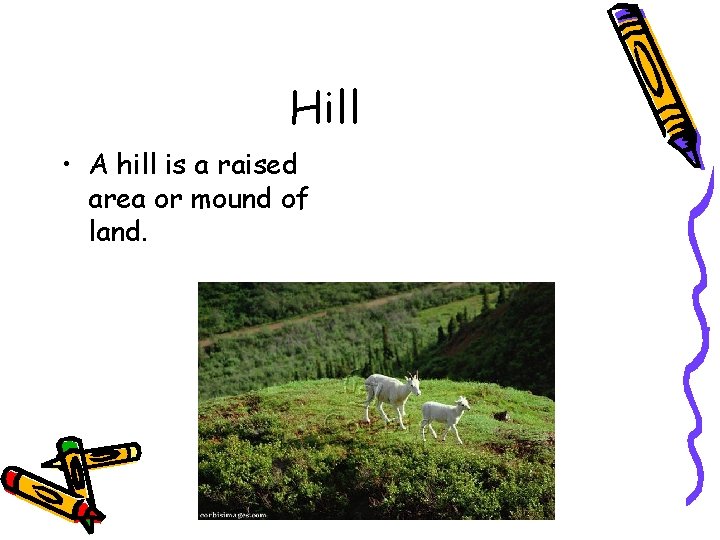 Hill • A hill is a raised area or mound of land. 