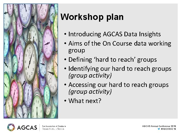 Workshop plan • Introducing AGCAS Data Insights • Aims of the On Course data