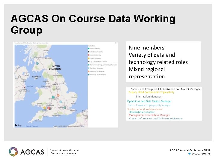 AGCAS On Course Data Working Group Nine members Variety of data and technology related