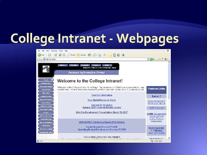 College Intranet - Webpages College Intranet - Webpages