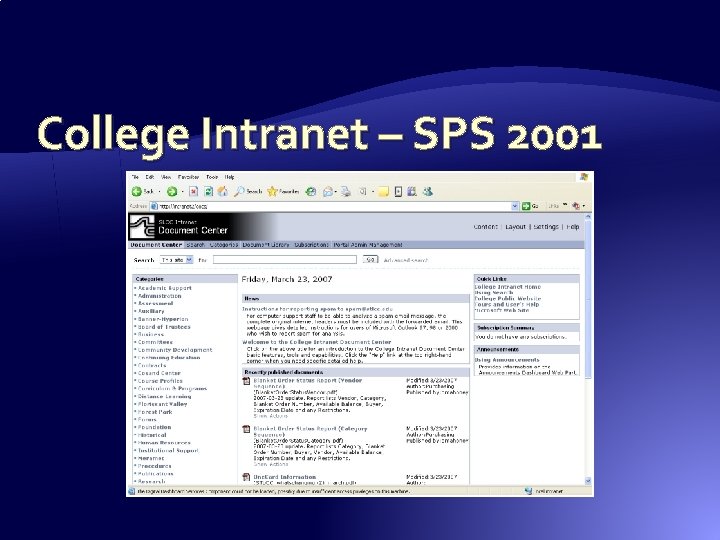 College Intranet – SPS 2001 College Intranet – SPS 2001