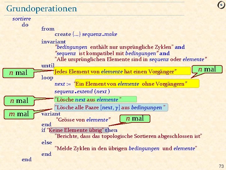 Grundoperationen sortiere do n mal m mal end from . create {. . .