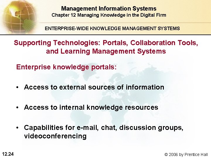 Management Information Systems Chapter 12 Managing Knowledge in the Digital Firm ENTERPRISE-WIDE KNOWLEDGE MANAGEMENT Management Information Systems Chapter 12 Managing Knowledge in the Digital Firm ENTERPRISE-WIDE KNOWLEDGE MANAGEMENT