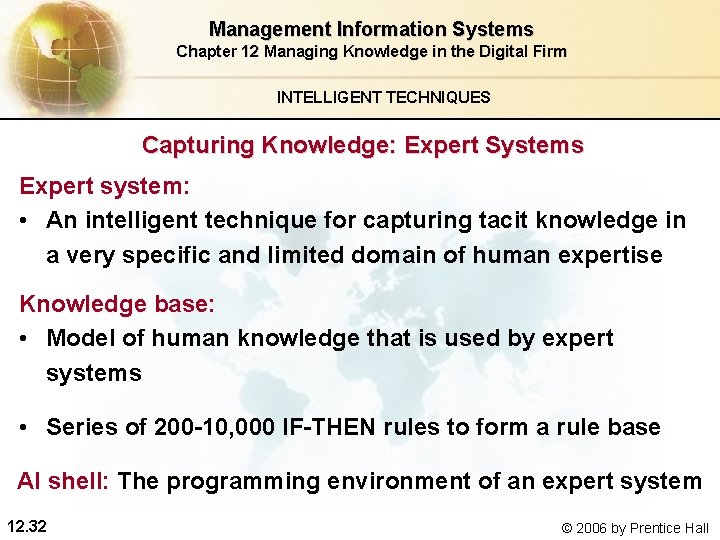 Management Information Systems Chapter 12 Managing Knowledge in the Digital Firm INTELLIGENT TECHNIQUES Capturing Management Information Systems Chapter 12 Managing Knowledge in the Digital Firm INTELLIGENT TECHNIQUES Capturing