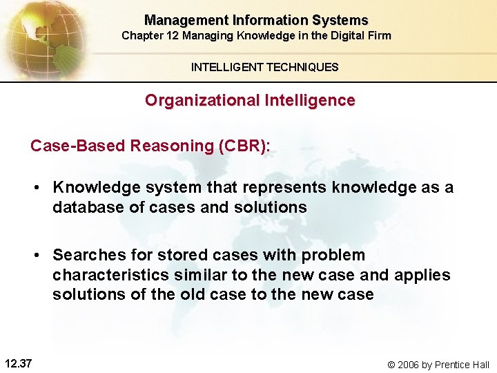 Management Information Systems Chapter 12 Managing Knowledge in the Digital Firm INTELLIGENT TECHNIQUES Organizational Management Information Systems Chapter 12 Managing Knowledge in the Digital Firm INTELLIGENT TECHNIQUES Organizational