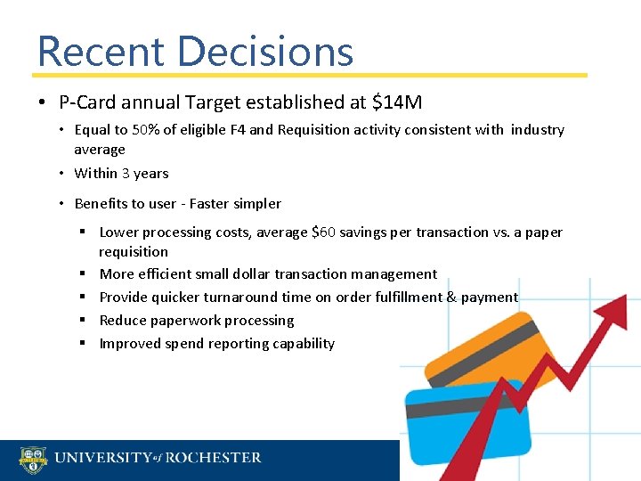 Recent Decisions • P-Card annual Target established at $14 M • Equal to 50%