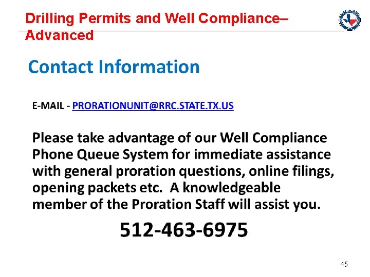 Drilling Permits and Well Compliance– Advanced 45 