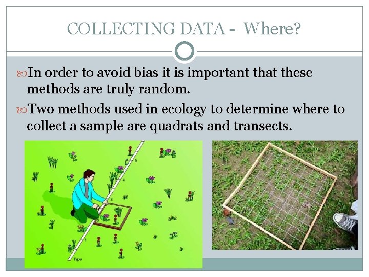 COLLECTING DATA - Where? In order to avoid bias it is important that these