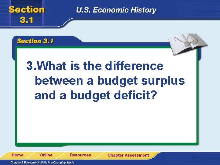 3. What is the difference between a budget surplus and a budget deficit? 