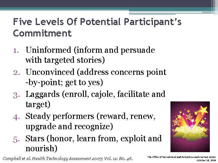 Five Levels Of Potential Participant’s Commitment 1. Uninformed (inform and persuade with targeted stories)