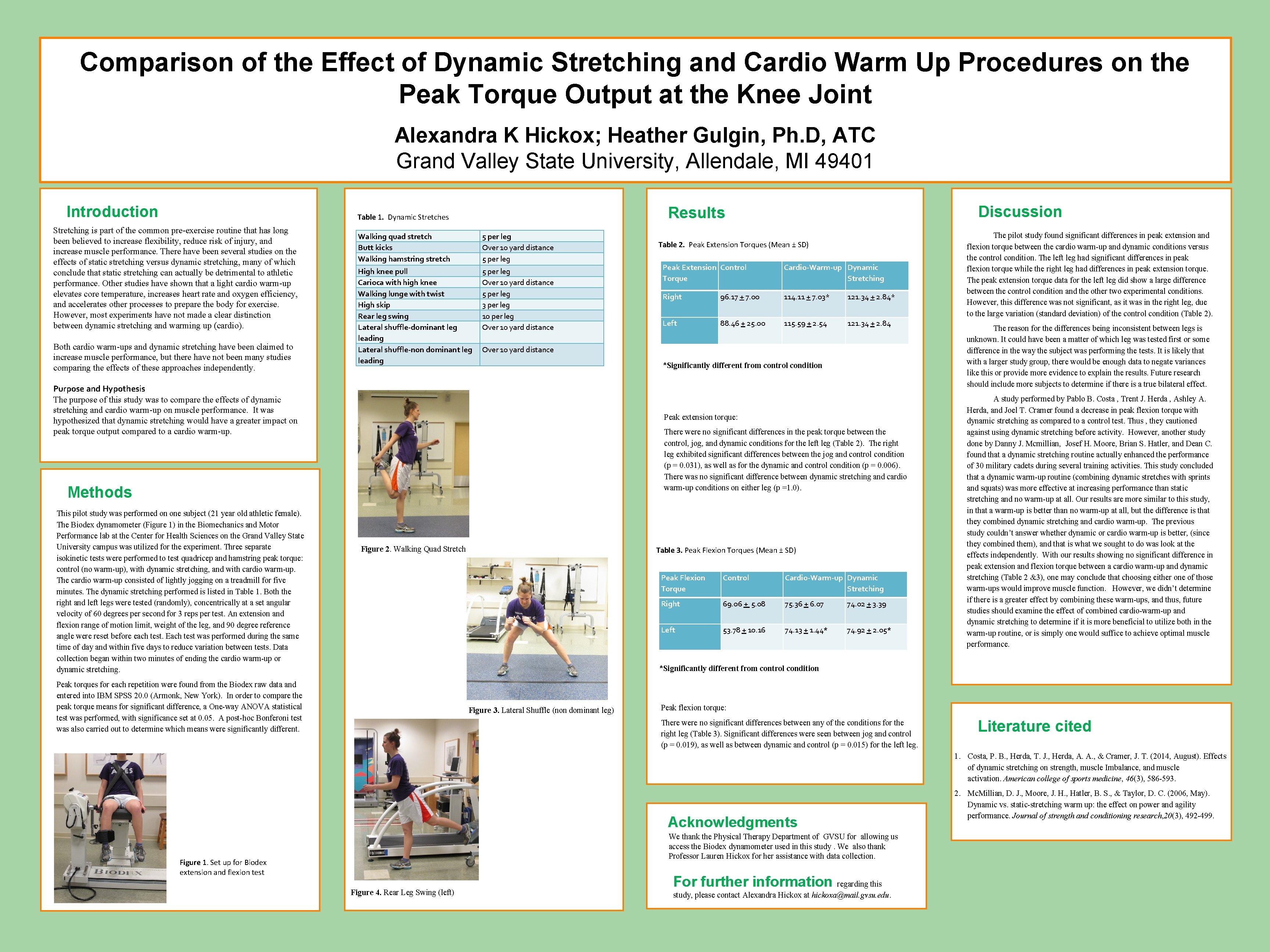 Comparison of the Effect of Dynamic Stretching and Cardio Warm Up Procedures on the