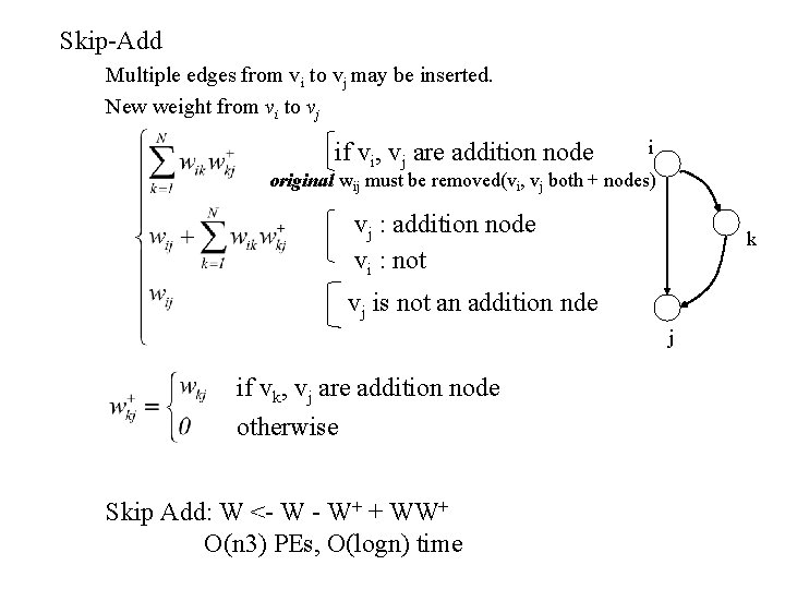 Skip-Add Multiple edges from vi to vj may be inserted. New weight from vi Skip-Add Multiple edges from vi to vj may be inserted. New weight from vi