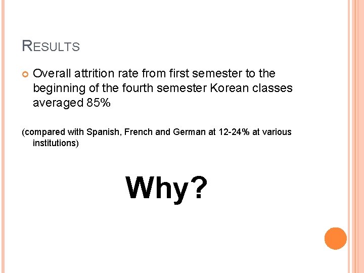 RESULTS Overall attrition rate from first semester to the beginning of the fourth semester