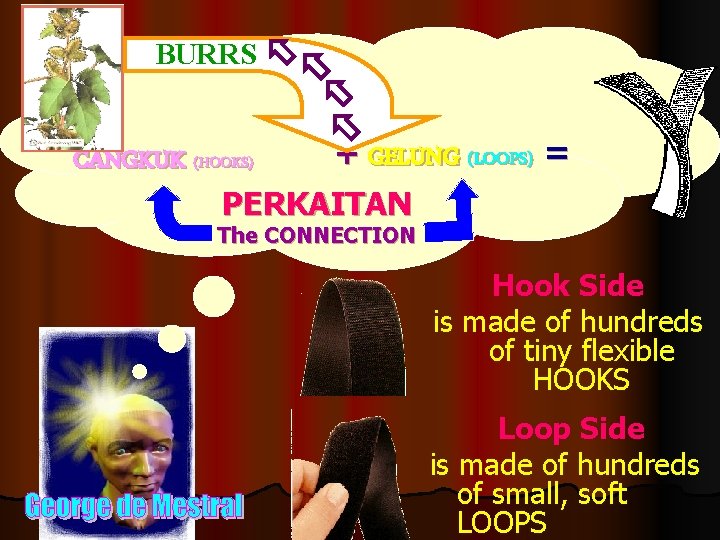 BURRS + GELUNG (LOOPS) = CANGKUK (HOOKS) PERKAITAN The CONNECTION Hook Side is made