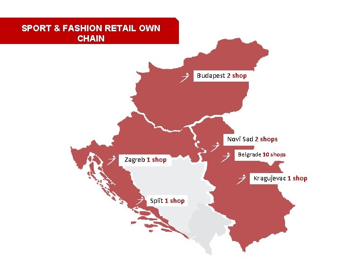 SPORT & FASHION RETAIL OWN CHAIN Budapest 2 shop Novi Sad 2 shops Zagreb