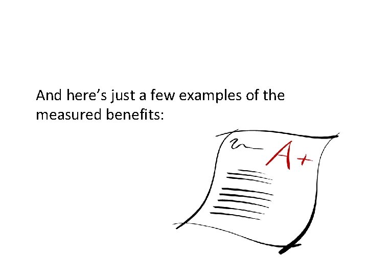 And here’s just a few examples of the measured benefits: 