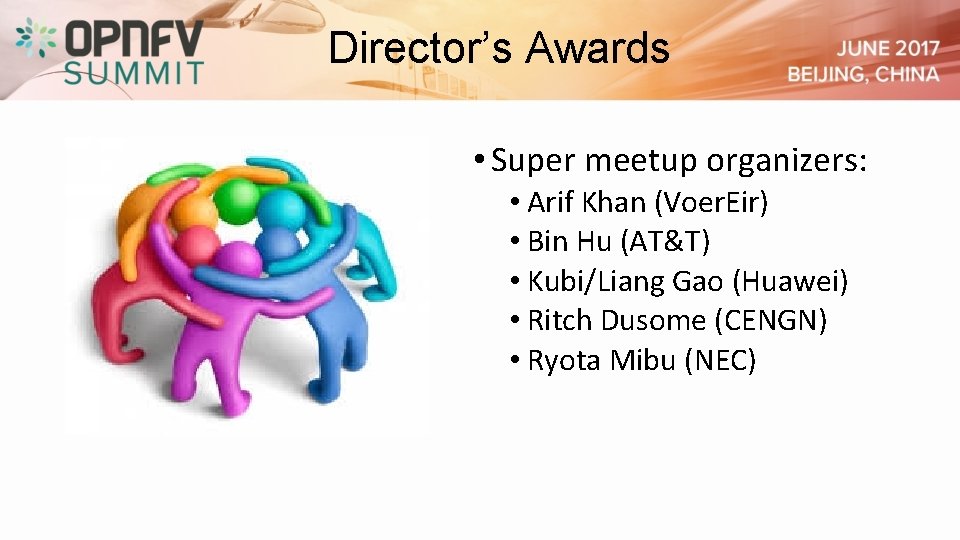 Director’s Awards • Super meetup organizers: • Arif Khan (Voer. Eir) • Bin Hu