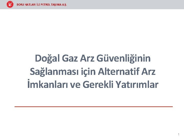 BORU HATLARI İLE PETROL TAŞIMA A. Ş. Doğal Gaz Arz Güvenliğinin Sağlanması için Alternatif