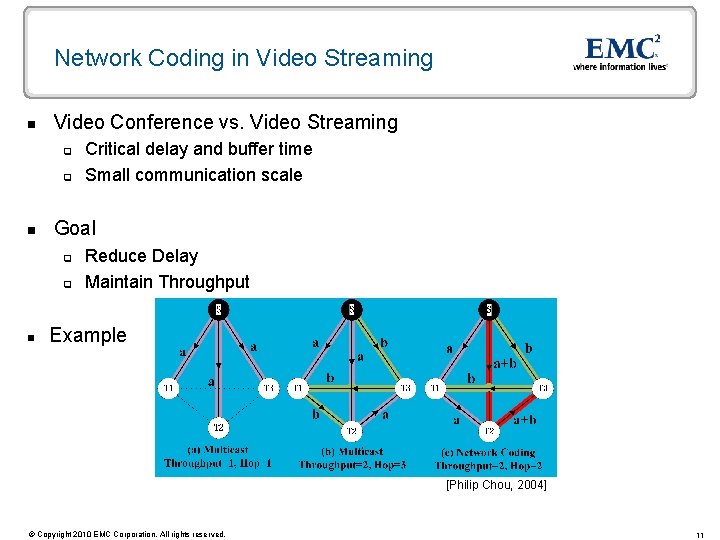 Network Coding in Video Streaming n Video Conference vs. Video Streaming q q n