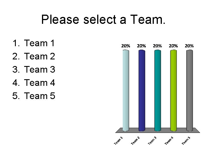 Please select a Team. 1. 2. 3. 4. 5. Team 1 Team 2 Team