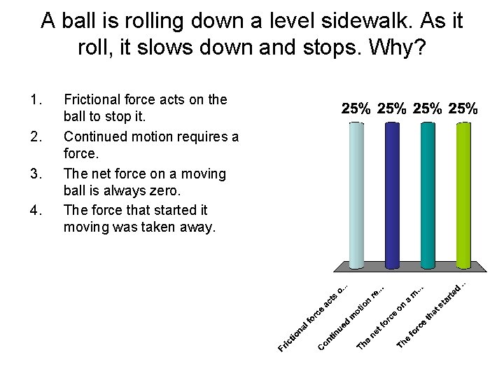 A ball is rolling down a level sidewalk. As it roll, it slows down