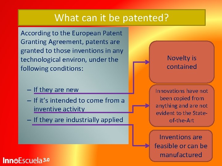 What can it be patented? According to the European Patent Granting Agreement, patents are What can it be patented? According to the European Patent Granting Agreement, patents are