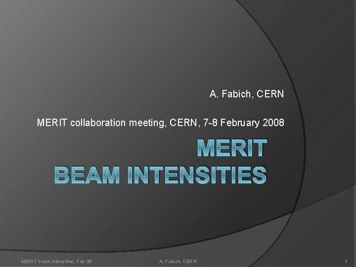 A. Fabich, CERN MERIT collaboration meeting, CERN, 7 -8 February 2008 MERIT BEAM INTENSITIES