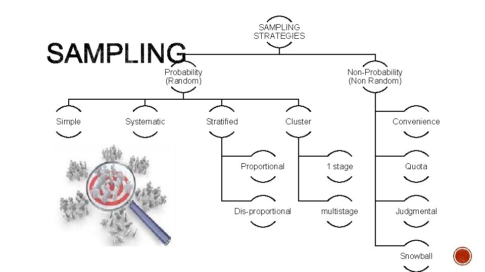 SAMPLING STRATEGIES Probability (Random) Simple Systematic Non-Probability (Non Random) Stratified Cluster Convenience Proportional 1