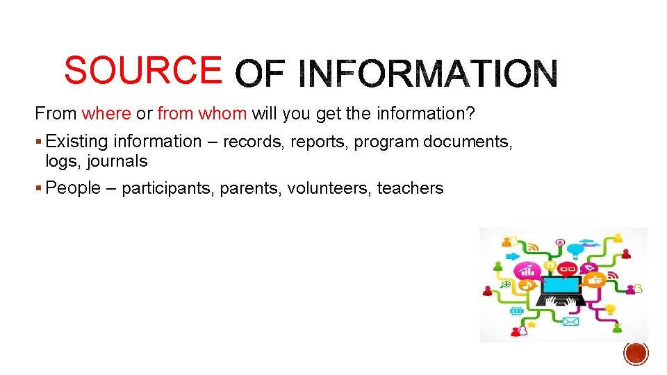 SOURCE From where or from whom will you get the information? § Existing information