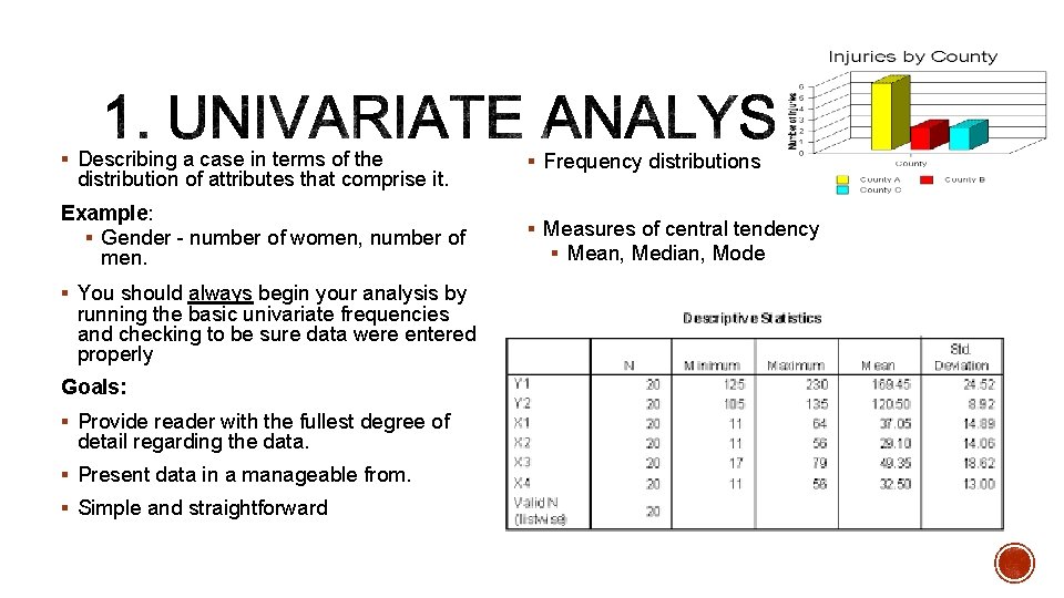 § Describing a case in terms of the § Frequency distributions Example: § Gender