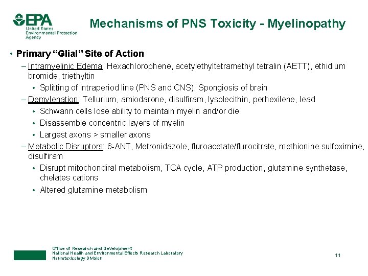 Mechanisms of PNS Toxicity - Myelinopathy • Primary “Glial” Site of Action – Intramyelinic