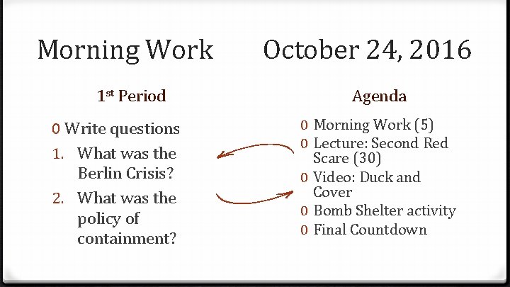 Morning Work 1 st Period 0 Write questions 1. What was the Berlin Crisis?