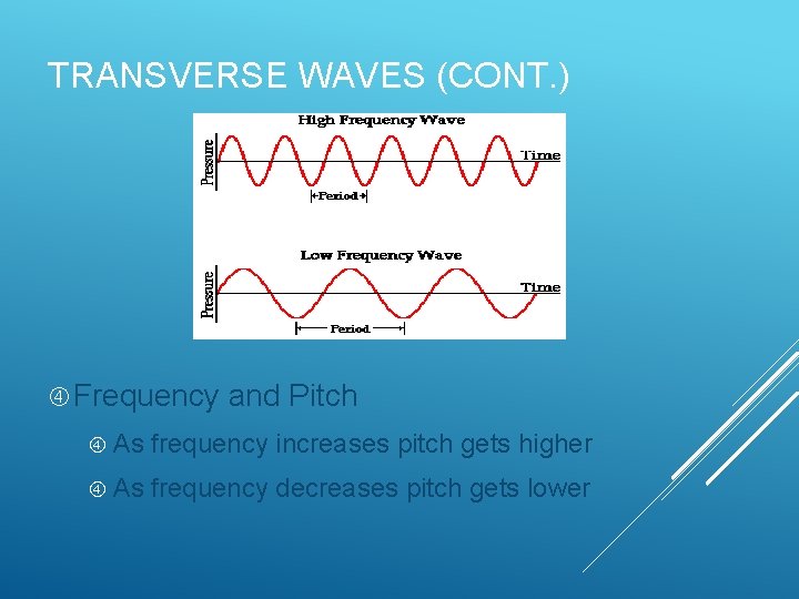 TRANSVERSE WAVES (CONT. ) Frequency and Pitch As frequency increases pitch gets higher As TRANSVERSE WAVES (CONT. ) Frequency and Pitch As frequency increases pitch gets higher As