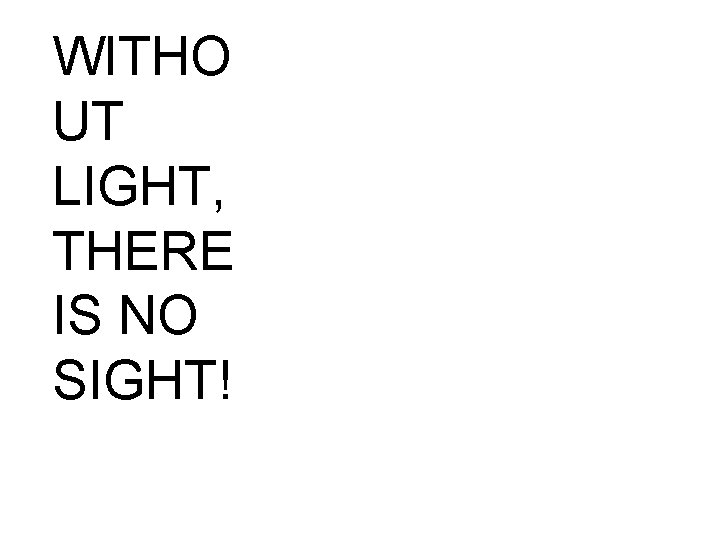 WITHO UT LIGHT, THERE IS NO SIGHT! WITHO UT LIGHT, THERE IS NO SIGHT!
