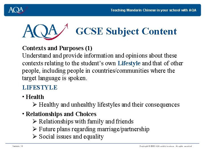 Teaching Mandarin Chinese in your school with AQA GCSE Subject Content Contexts and Purposes Teaching Mandarin Chinese in your school with AQA GCSE Subject Content Contexts and Purposes
