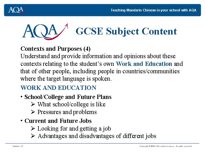 Teaching Mandarin Chinese in your school with AQA GCSE Subject Content Contexts and Purposes Teaching Mandarin Chinese in your school with AQA GCSE Subject Content Contexts and Purposes