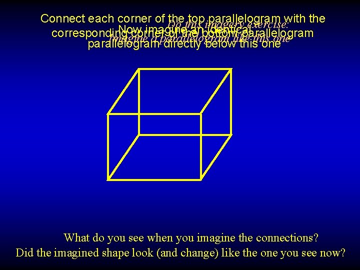Connect each corner of Do thethis topimagery parallelogram with the exercise: Now imagine anbottom